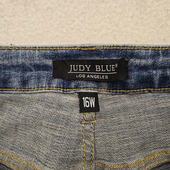 Judy Blue Distressed Boyfriend  Jeans Womens 16W Stretch Skinny Raw Hem Mid Rise - Picture 2 of 12